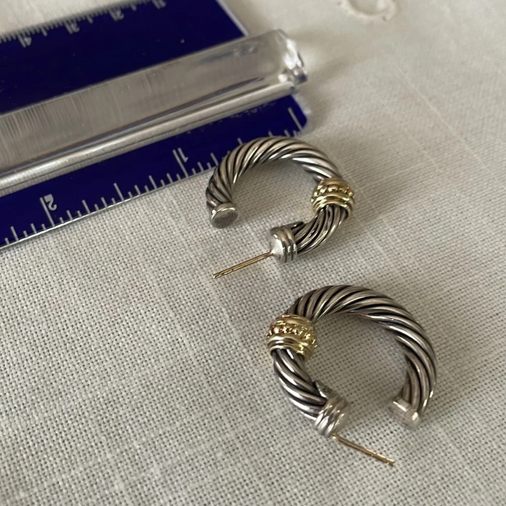 David Yurman 14K Sterling Cable Hoops - Picture 12 of 12